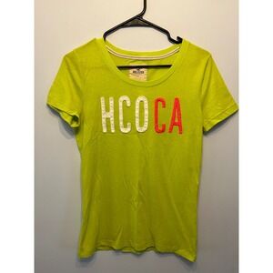 Y2K Hollister California Neon Lime Green HCO CA Graphic Tee Shirt Large
